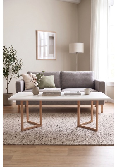 Blom Orta Sehpa Kayın Ahşap Ayaklı 120x60cm Beyaz-kayın Bl3-wk