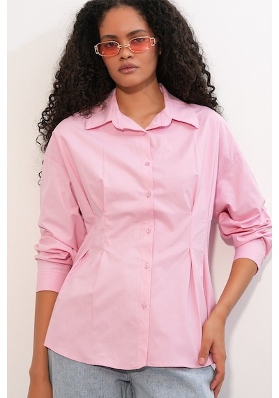 Bigdart Kadın Belden Oturtmalı Poplin Gömlek 20384 - Pembe