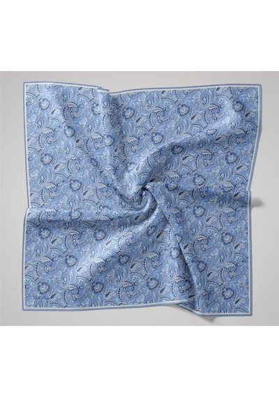Silk Home İnce Pamuk Soft Eşarp Gök Mavi-saks Desenli Tok Duruşlu 90x90 Çok Renkli