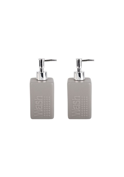Banyo Seti Seramik Sıvı Sabunluk 2 Adet Gri Modern 7x7x17cm 300ml Gri