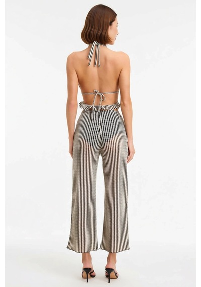 Benerly Kadın Büyük Beden Halter Yaka Crop Top Pantolon Takımı Simli Örme Çok Renkli
