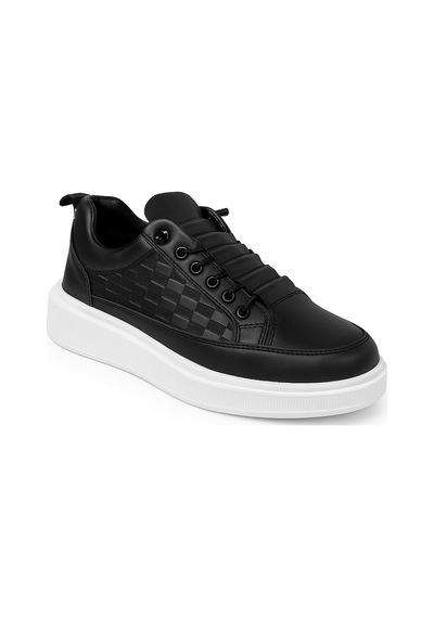 Günlük Erkek Spor Ayakkabı Bağcıklı Dikiş Detaylı Hafif Kalın Yüksek Taban Sneaker 418 Siyah Beyaz