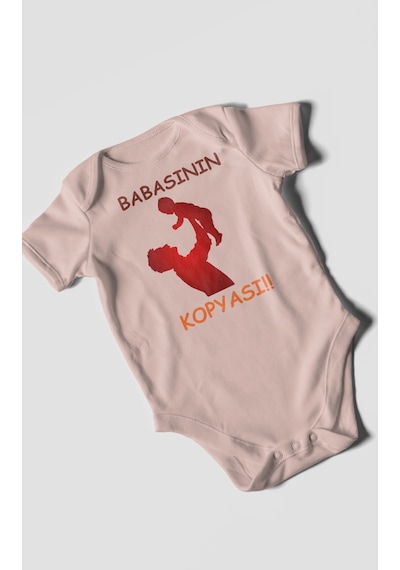 Babasının Kopyası Baskılı Bebek Zıbını Çıtçıtlı Body %100 Pamuk Kısa Kol Pastel Pembe