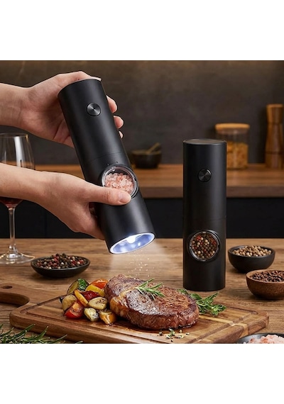 Buffer Otomatik Pilli Tuz Karabiber Değirmeni Seti 2 Li Led Işıklı, Standlı, Elektrikli Çok Renkli
