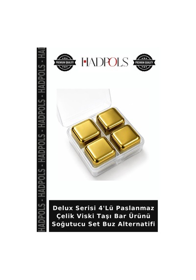 Delux Serisi 4'lü Paslanmaz Çelik Viski Taşı Bar Ürünü Soğutucu Set Buz Alternatifi