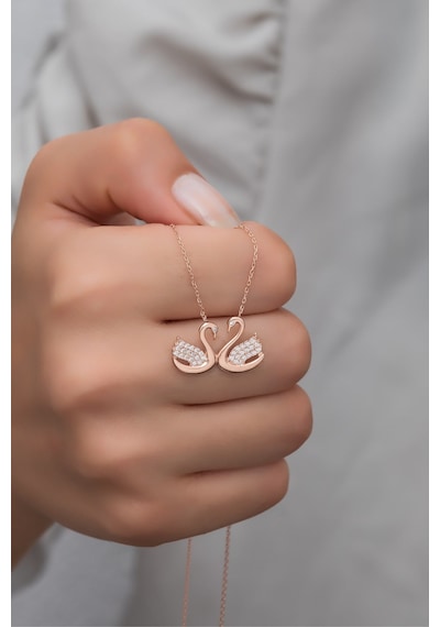 925 Ayar Gümüş Rose Çift Kuğu Kolye Rose Gold