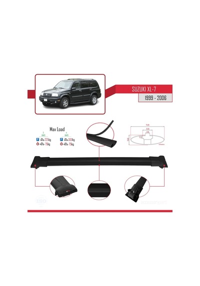 Suzuki Xl-7 1999-2006 Arası İle Uyumlu Fly Model Ara Atkı Tavan Barı Siyah 3 Adet Bar