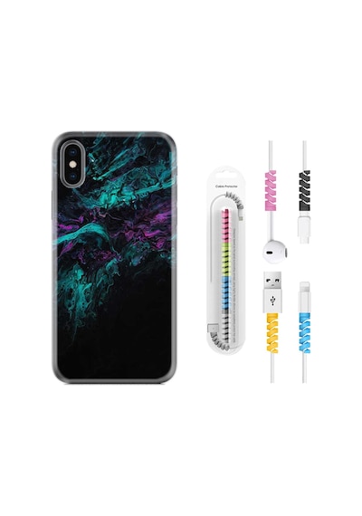 Apple Uyumlu iPhone XS Max Kılıf Kablo Koruyuculu Abstract Green 1302