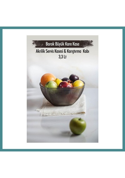 Trendexa Akrilik Barok Füme Büyük Kare Meyve & Salata Kasesi & Karıştırma Kabı / 3,3 Lt Cam Değildir Mac