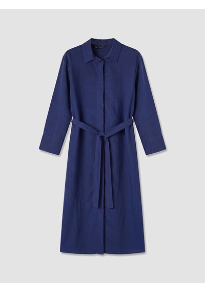 Lcw Modest Lacivert Beli Kuşaklı Modal Karışımlı Gömlek Elbise