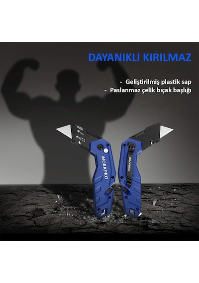 Workpro Wp211008 Profesyonel Katlanır Çok Amaçlı Rötuş Maket Bıçağı + 10 Adet Yedek Bıçak