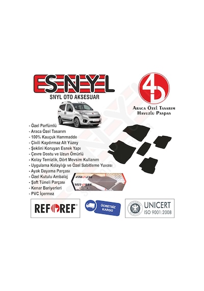 Fiat Fiorino 2008+ Refref 4D Araca Özel Tasarım Havuzlu Paspas