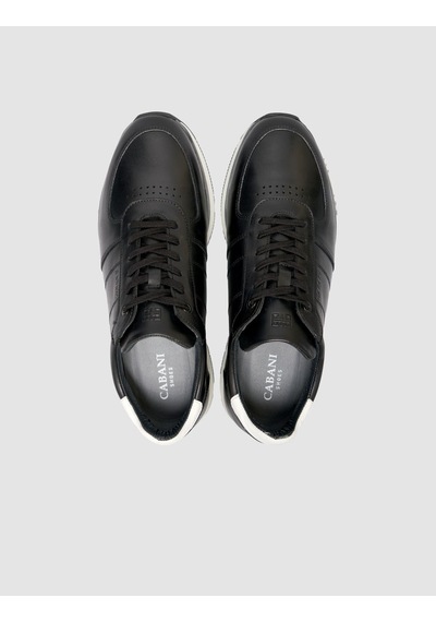 Cabani Hakiki Dana Deri Erkek Sneaker Light Tabanlı Konfor Ayakkabı Siyah