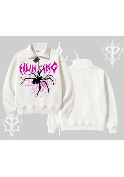 Startmore Beyaz Yarım Fermuarlı Sweatshirt Autumn Spider Beyaz