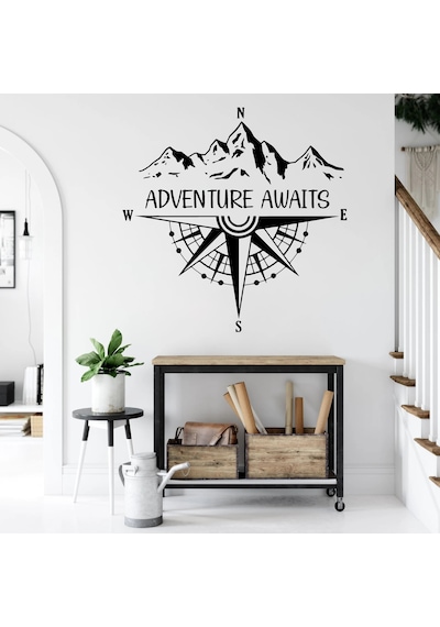 Pusula Adventure Awaits Sticker - Araba Oto Motosiklet Karavan Araç Sticker - 00337 60x60 Cm