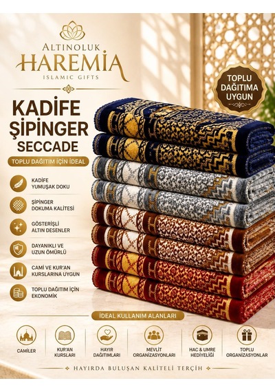 Kadife Şipinger Seccade Yumuşak Dokulu Desenli Püsküllü Namaz Seccadesi Lacivert