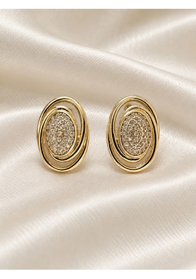 Oval Katmanlı Küpe Gold Renk