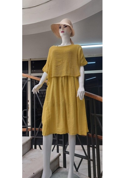 Eren Style İtalyan Müslin Keteni Üstü File Bluzlu Astarlı Tek Parça Elbise Hardal Sarısı Hardal Eren Style İtalyan Müslin Keteni Üstü File Bluzlu Astarlı Tek Parça Elbise Hardal Sarısı Hardal