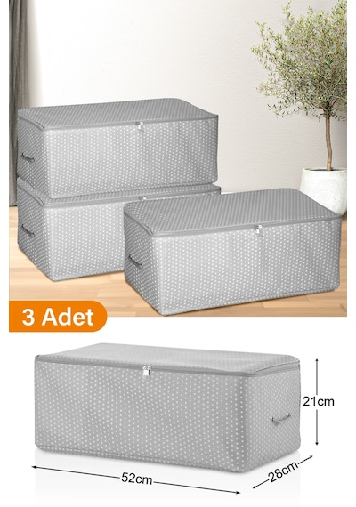 Serstil 3 Adet - Küçük Boy Baskı Detaylı Gri Benekli Hurç 52 X 28 X 21 Cm