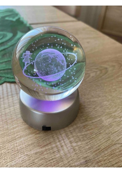 Satürn Cam Küre Renk Değiştiren Kristal Kız Küre Işıklı Küre Pilli 3d Hediye Yılbaşı