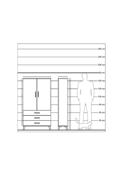 Arges Dolap Tek Raflı 3 Çekmeceli Tek Askılı 88x30x163 Antrasit-aytaşı Antrasit