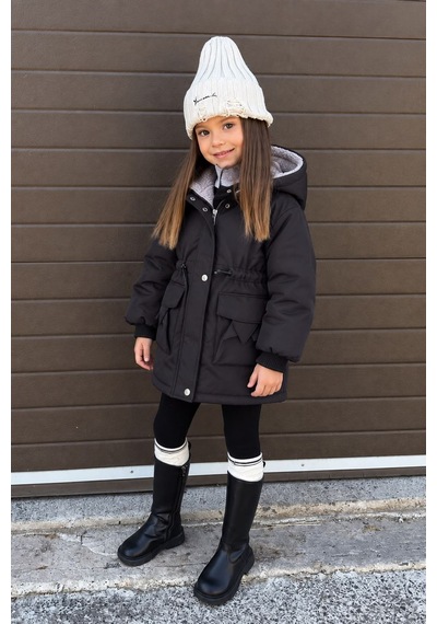 Minigimin Cicileri Asimetrik Kesim Unisex Çocuk Kışlık Mont - Siyah