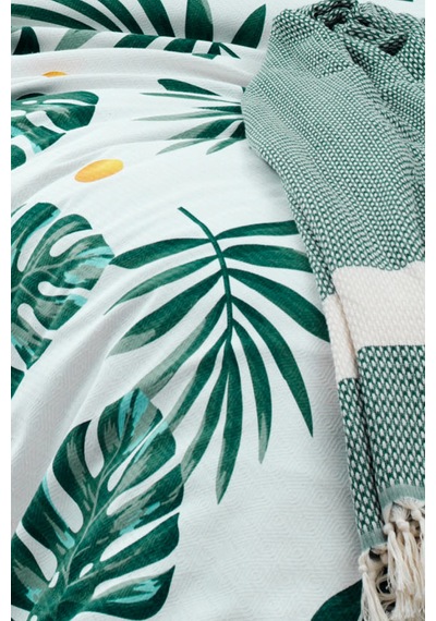 Tek Kişilik Baskılı Pike Takımı Monstera Yeşil Yeşil