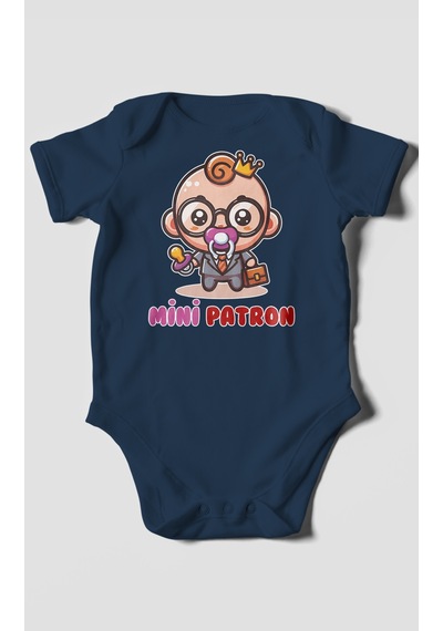 Mini Patron V2 Baskılı Bebek Zıbını Çıtçıtlı Body %100 Pamuk Kısa Kol Lacivert