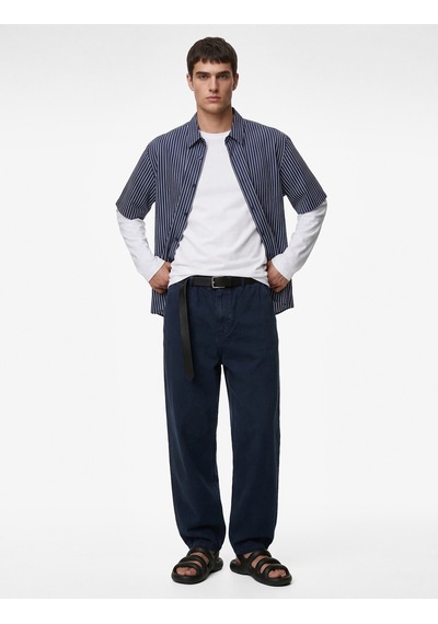 Koton Regular Fit Normal Bel Pamuklu Bol Beli Bağcıklı Baggy Jean Pantolon Lacivert 6sam40265nd