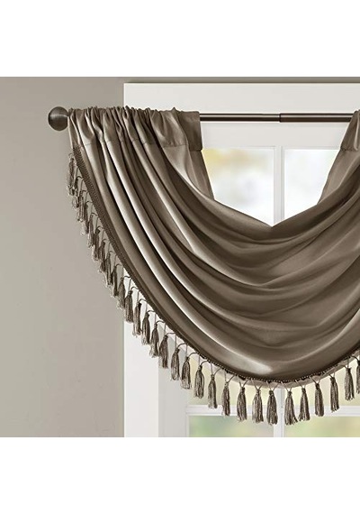 Süslü Çubuk Cepli Farbala - Pencere Için Ipek Farbala - Salon Için - 38x46 - Bronz Çok Renkli