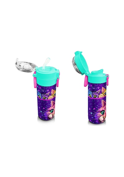 Coral High 500 Ml Kız Çocuk Pipetli Termos/matara - Mor Pembe Kedi Desenli - Çift Kullanım Özelliği Çok Renkli