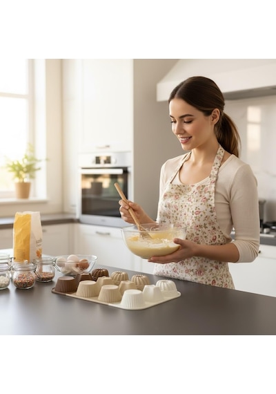 Premium 12 Bölmeli Silikon Muffin Ve Kek Kalıbı Seti - Yapışmaz Gıda Sınıfı Silikon, Isıya Dayanıklı Pişirme Kabı - Modern Degrade Tasarım 2 Renk Seçeneği Çok Renkli