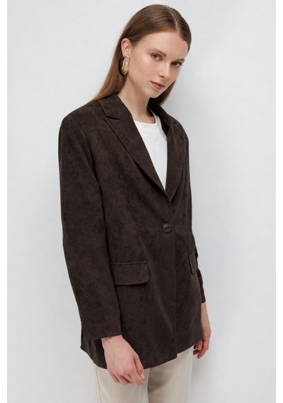 Mizalle Süet Dokulu Tek Düğmeli Kahverengi Blazer Ceket