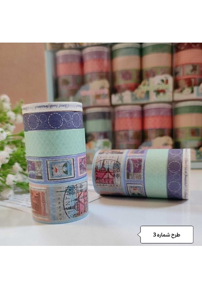 Vintage Washi Tape Bant Baskılı Yapışkanlı Maskeleme Kağıdı Desenli Bant 10'lu - Mavi Pul Mektup 1