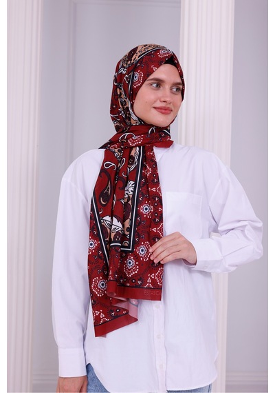 Tarzını Seç Retro Desenli Kadın Şal Kırmızı Estascarf Tarzinisecxsal04
