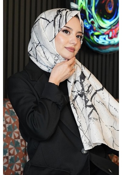 Mermer Desen Bej Soft Pamuk Şal Çok Renkli 48