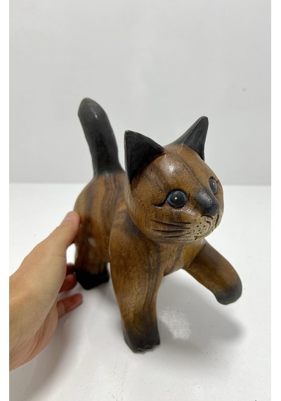 Ahşap Kedi Biblo 20cm