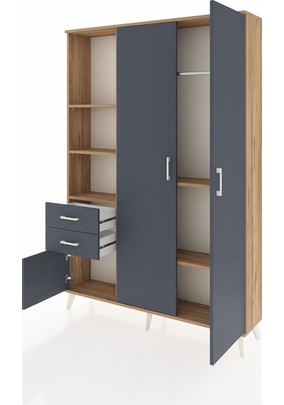 Arges Dolap 5 Raflı 2 Çekmeceli Tek Askılı 132x30x195 Çam-antrasit/antrasit Antrasıt/antrasıt