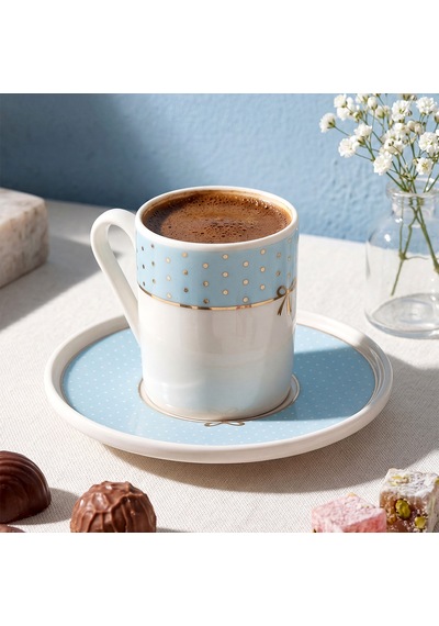 Aryıldız Nila 4 Parça 2 Kişilik Kahve Fincan Takımı Mavi 90 Ml Çok Renkli