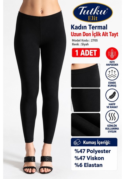 Tutku Elit Kadın Termal Uzun Alt İçlik Tayt 2705 - 1 Adet Siyah