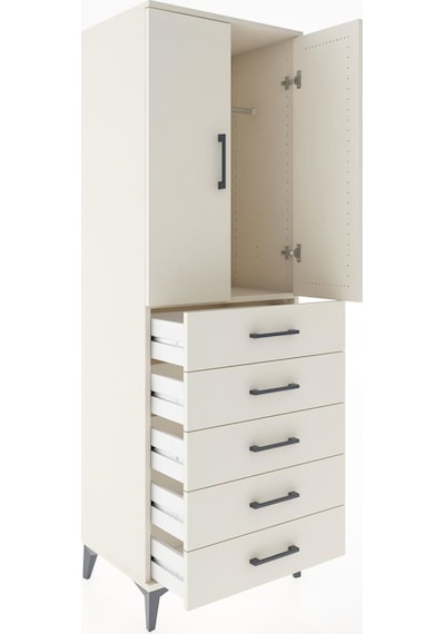 Hyperion Dolap Tek Raflı 5 Çekmeceli Tek Askılı 60x44x182 Ayt... Aytaşı