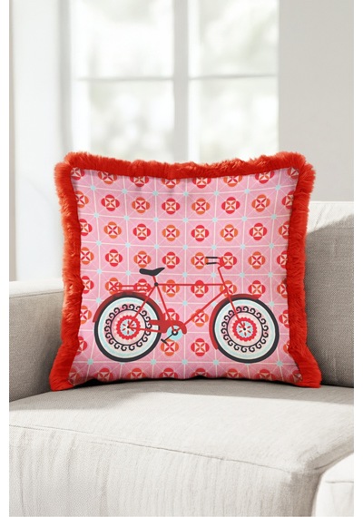 Retro Bisiklet Motifli Saçaklı Yastık Kılıfı - Nostaljik Pembe Bordo Püsküllü Kırlent Kılıfı Sakin Rota Ritüel Retro Bisiklet Motifli Saçaklı Yastık Kılıfı - Nostaljik Pembe Bordo Püsküllü Kırlent Kılıfı Sakin Rota Ritüel