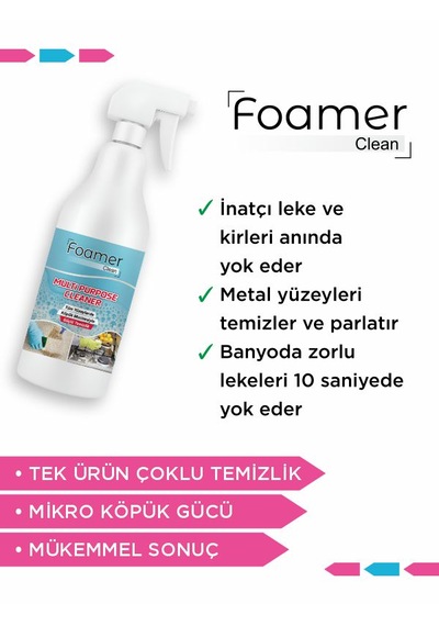 Foamer Clean Çok Amaçlı Leke ve Kir Çıkarıcı Köpük Sprey 500 ML