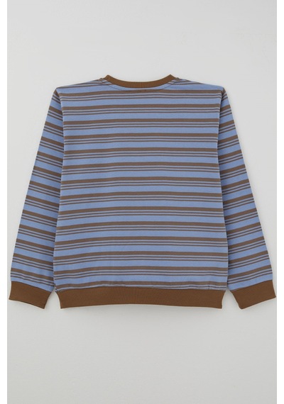 Breeze Erkek Çocuk Sweatshirt Çizgili Arma Detaylı 4-10 Yaş , Mavi