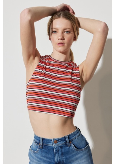Lee Wrangler Regular Fit Normal Kesim Bisiklet Yaka Kolsuz Çizgili Crop Bluz Renkli