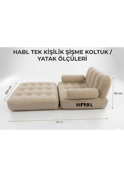 Tek Kişilik 2 Si 1 Arada Kendi Kendine Şişen Şarjlı Şişme Koltuk Ve Yatak 190 100 65cm Bej