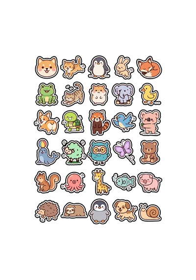 30 Adet Pastel Hayvanlar Sticker Seti - Laptop Defter Telefon Valiz İçin Çok Renkli