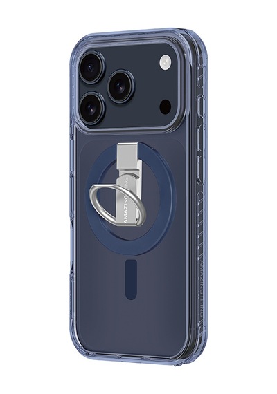 Apple Uyumlu iPhone 17 Pro Max Kılıf M-safe Şarj Özellikli Yüzük Standlı Amazingthing Titan Pro Serisi Kapak Mavi Mavi