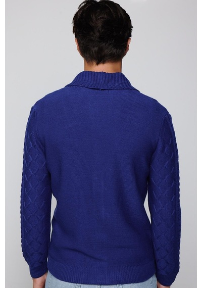 Tudors Slim Fit Dar Kesim Desenli Yumuşak Dokulu Düğmeli Sax Mavi Erkek Hırka-29570-sax Mavi Saks