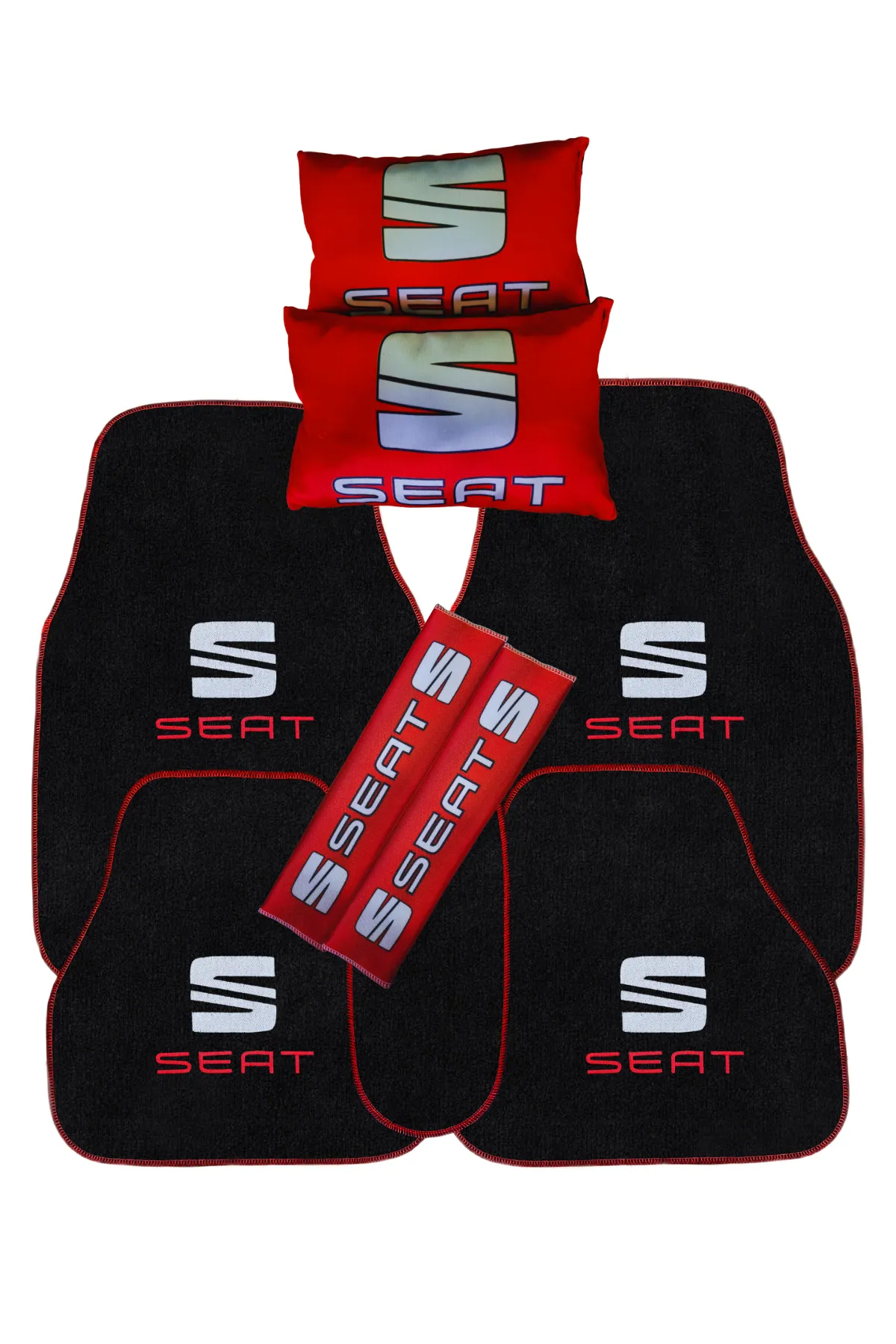 Seat Uyumlu 5 Li Oto Halı Paspas & Dijital Baskılı 2 Li Araç Yastık & 2 Li Emniyet Kemer Pedi